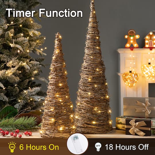 Glitzhome® Pre-Lit Rattan Christmas Table Tree Décor Set with Timer